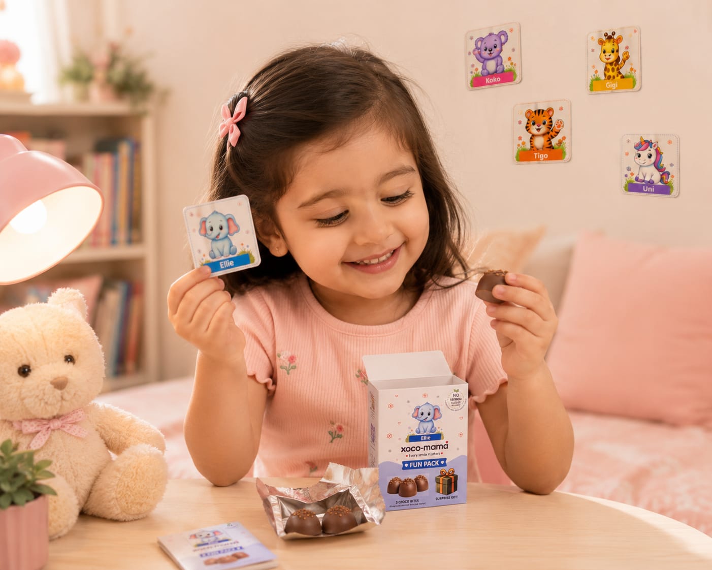 Child unboxing Ellie Fun Pack with collectible card